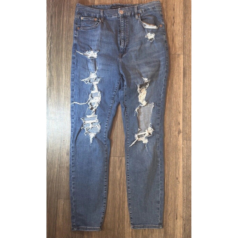 Aeropostale Jeans 14R Women Super High Rise Curvy Jegging Distressed Ripped Blue